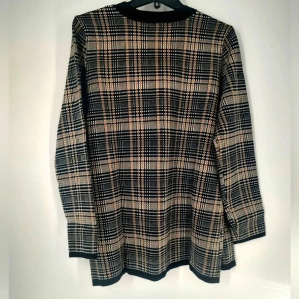 Leti & Me Women's Plaid Open-Front Cardigan Sweater Size L
